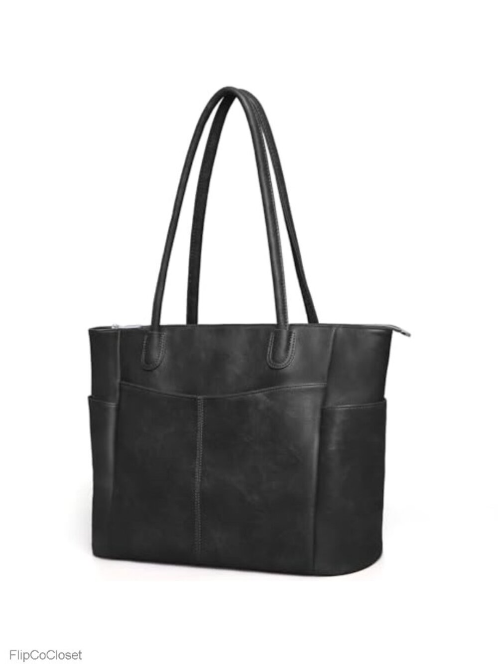 Large Vegan Leather Tote Bag for Women Work Zipper Shoulder Purse 23L